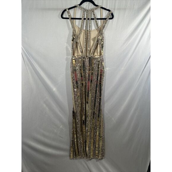 NWT Mac Duggal [ 4 ] Halter Neck Embellished Detailed Back Gown 93981 Nude Mirro - Picture 14 of 16